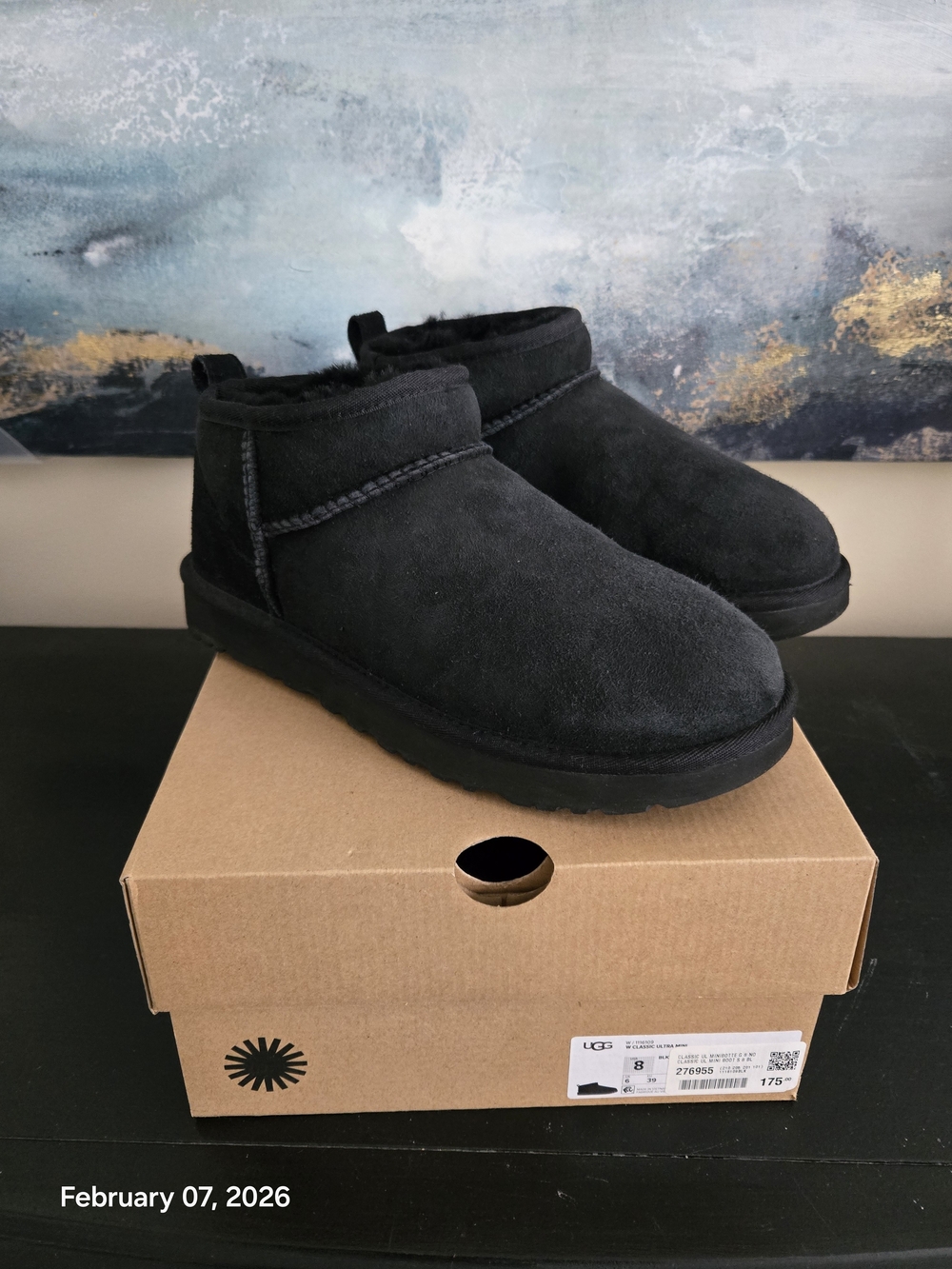 UGG Classic Mini Bootie - Black Suede Size 8